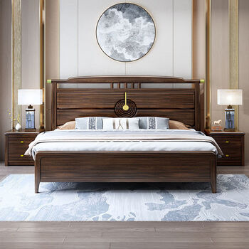 源氏木语2023新款乌金木新中式实木软包床1.