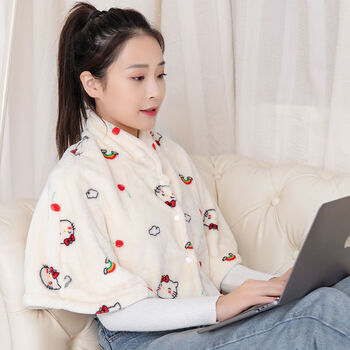 秋冬护肩保暖睡觉女肩颈衣服加厚防寒披肩月子产妇护颈护肩膀米色披肩