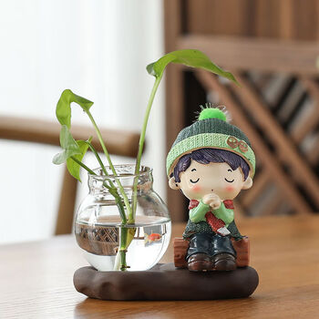 摆件和尚小花器花盆特价茶桌绿萝花插花瓶陶瓷水培容器架卡通许愿男