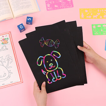 TaTanice儿童刮画纸A4幼儿园炫彩刮刮画彩色小学生刮刮纸挂画纸刮画纸10张美育工具