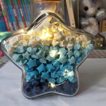 幸运星可写字纸条夜光许愿瓶手工diy生日礼物男友  五角星星瓶 灯带