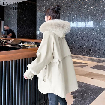 lachapellehomme今年流行女装工装派克服女中长款小个子棉衣棉服米