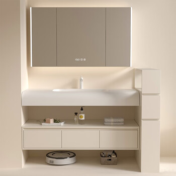 枫茗卫浴柜洗漱台国产可丽耐一体盆浴室柜组合双层极简洗手盆带半墙柜