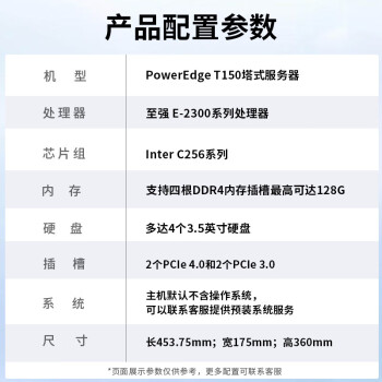 戴尔（DELL）T150塔式服务器ERP财务办公T140升级款【T150】【塔式服务器】至强E-2324G四核心32G丨2块2T