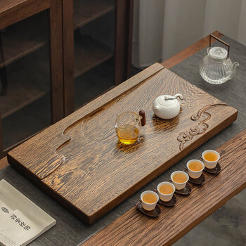 zfen原木整块天然鸡翅木茶盘茶海功夫茶具天然实木大小号排水茶托台