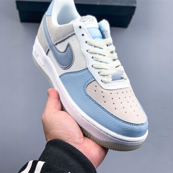 af1空军一号雾霾蓝低帮头层皮轻便男女鞋板鞋缓震耐磨气垫运动鞋 雾霾