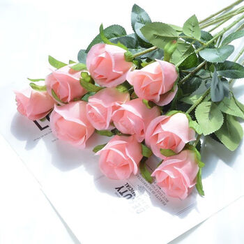仿真花盛开玫瑰花年新款假花婚庆装饰室内餐桌单支花苞塑料干花艺摆件