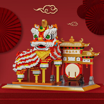 lego中国风舞狮醒狮拼装积木玩具男孩益·智2023新品年春节生日礼物