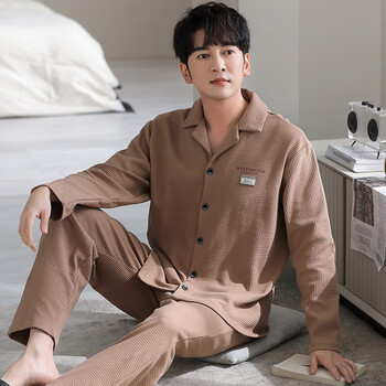 安姿影新款睡衣男士夏季春秋薄款长袖长裤中老年人爸爸家居服套装冬季