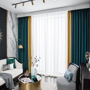 北欧轻奢客厅窗帘成品大气光全棉麻纯色拼接新款流行不透光10秋风春雨