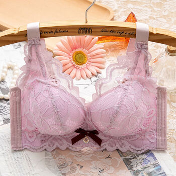 内衣女小胸聚拢上托加厚防下垂收副乳胸罩无钢圈文胸显大999粉色3885