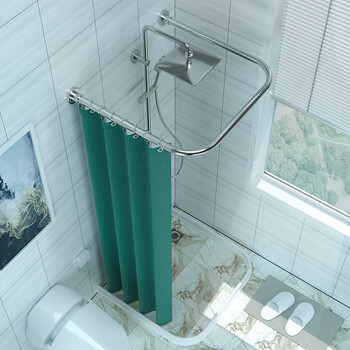 韵扬u型杆浴帘免打孔卫生间弧形浴帘布洗澡淋浴磁性隔断帘防水布防霉