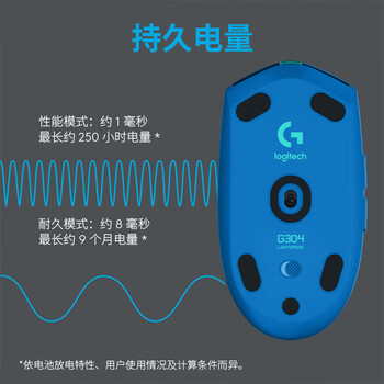 罗技（G）G304 LIGHTSPEED无线鼠标 游戏鼠标 轻质便携 鼠标宏 绝地求生FPS英雄联盟吃鸡 生日礼物 蓝色