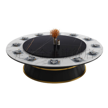 酒店电动大圆桌 旋转餐桌可伸缩圆形轻奢酒店实木餐桌大圆桌2/3米会所
