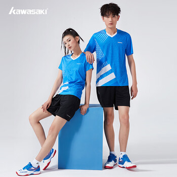 kawasaki川崎羽毛球服套装女夏运动速干短袖T恤训练队服K2801 蓝色 L 