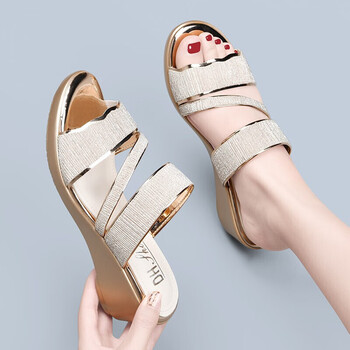 坡跟凉拖鞋女2022夏季新款女鞋子时尚外穿厚底拖鞋中年中跟妈妈凉鞋