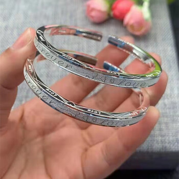 昂宝(angbao)七彩拉丝纯银手镯女年轻款s纯银时尚开口银饰情侣精致 汀