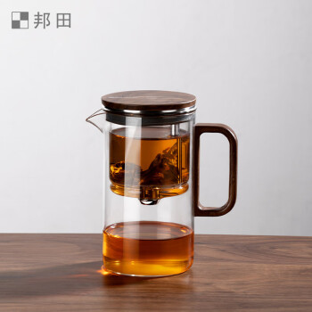 尚明 邦田飘逸杯泡茶壶磁旋过滤茶壶胡桃木泡茶器全玻璃内胆茶具套装 单壶500ml