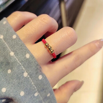 千梨开黄金转运珠戒指女手工编织情侣款一对999足金小金珠指环新 三