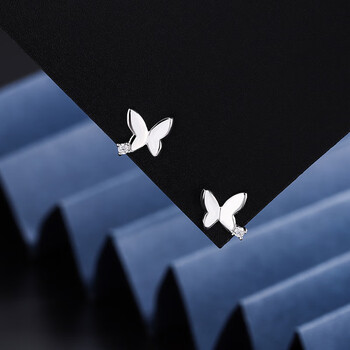 臻弗999银蝴蝶耳钉女简约小巧精致耳饰轻奢ins风超仙单钻耳骨钉电白