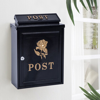 信箱欧式别墅复古邮政邮箱信报箱挂墙室外报纸箱家用邮筒 金玫瑰 可投