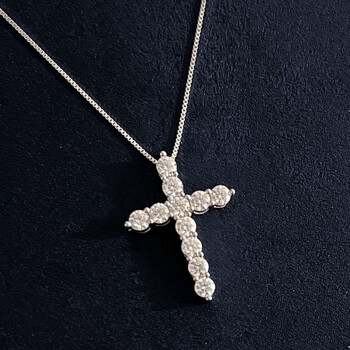 aeteey莫桑石十字架项链s925满钻吊坠嘻哈潮流马思唯锁骨链男女情侣