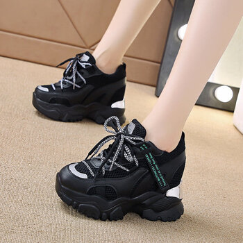 内增高鞋女款运动鞋10公分超高跟女鞋10cm增高小个子老爹鞋厚底休闲