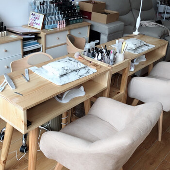 美甲台美甲桌子美甲桌椅全套日式实木美甲桌单双人美甲台经济型现代