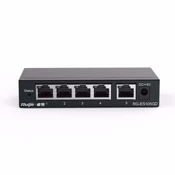 锐捷5口千兆交换机 RG-ES105GD 企业级铁壳非网管桌面型交换器分流器 办公家用宿舍即插即用分线器