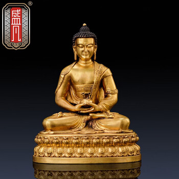 盛凡阿弥陀佛像纯铜鎏金密宗三宝佛摆件5寸藏传佛教用品家用供奉 精品