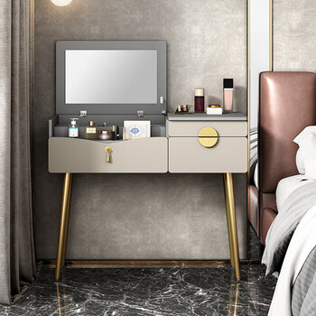 定制轻奢翻盖梳妆台卧室现代简约收纳柜一体北欧小户型伸缩化妆桌1米
