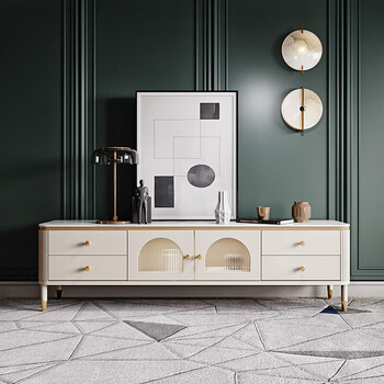 辉导法式复古长虹玻璃轻奢电视柜美式视听柜网红款实木港式北欧组合