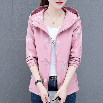 欧蓝逞夹克短外套女春秋短款2022年新款宽松休闲时尚薄款连帽开衫女士