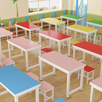 圆角课桌椅组合小学生学校辅导培训课桌幼儿园儿童桌彩色美术桌子