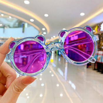 太阳镜宝宝墨镜潮女童男童夏天出游公主防晒可爱遮阳镜眼镜小熊紫色