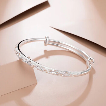 老凤祥999足银5201314银男女情侣款推拉满天星推拉手镯25克