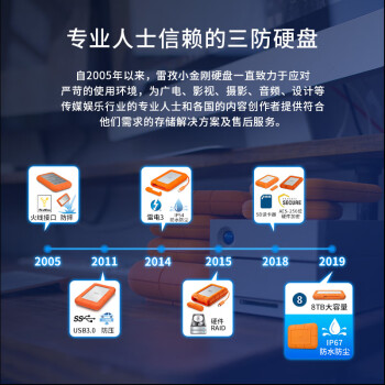 LaCie雷孜小金刚 移动固态硬盘 PSSD 2TB 三防加密 Rugged SSD USB-C/3.2 Gen2高速便携 防摔 手机直连