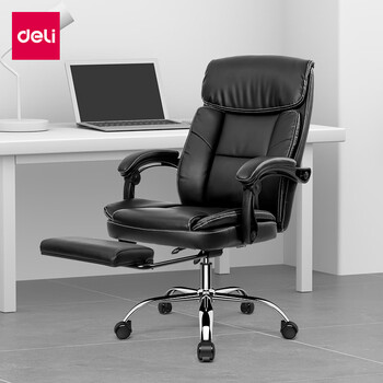 得力(deli) 带伸缩脚托老板椅 人体工学电脑椅 可躺皮椅子 87082 黑色 得力(deli) 带伸缩脚托老板椅 人体工学电脑椅 可躺皮椅子 87082 黑色
