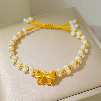 编织蝴蝶结女2022手链淡水珍珠手串新款手绳送女朋20金珠款尾部8珍珠