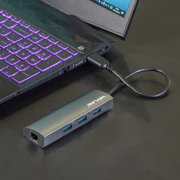 睿因（Wavlink）有线笔记本台式机千兆网卡以太网外置USB3.0扩展HUB3口分线器RJ45网线接口转换器 3031G