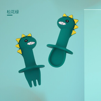 Uumu婴儿勺子宝宝硅胶软勺可弯新生儿辅食勺餐具儿童叉勺套装便携式出行餐勺宝宝学吃饭训练勺子小恐龙舔舔勺 松花绿 图片价格品牌报价 京东