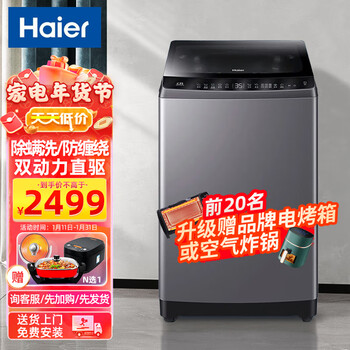 海尔(Haier)10kg全自动洗衣机波轮双动力变频直驱防缠绕家用一级能效大容量智能预约除螨洗XQS100-BZ3288