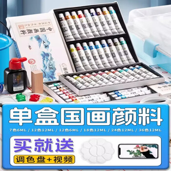 玉水湖国画颜料套装12色小学生入门水墨画工具用品儿童全套初学材料专业高级美术生专用 透明加高16件套