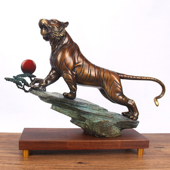 铜虎啸山河上山老虎摆设办公室桌面家居客厅工艺品摆件