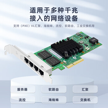 EB-LINK intel  I350AM4芯片PCI-E X4千兆四口服务器网卡I350-T4电口机器视觉工业相机网络适配器