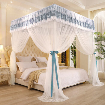 蚊帐家用宫廷落地式蚊帐家用新款床帘遮光卧室一体式带支架宫廷落地床