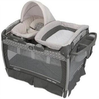 葛莱graco多功能可折叠婴儿床/游戏床带可摇动睡篮尿布台1896392 浅