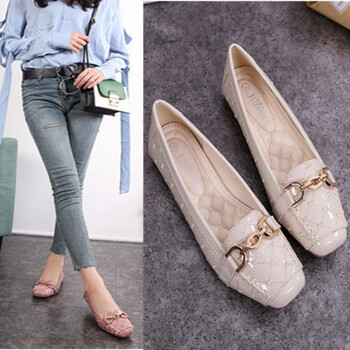 摩乐图软底软面真皮女鞋豆豆鞋皮鞋休闲鞋单鞋女平底方头软皮低跟大码