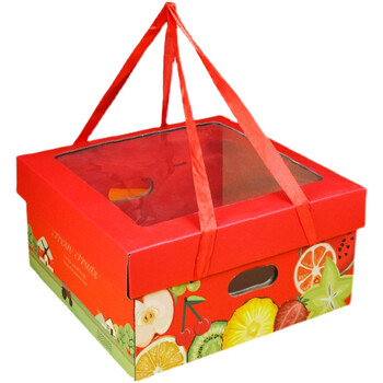 红色 透明盖水果通用手提礼盒 可装10斤 配绳 31x31x15cm