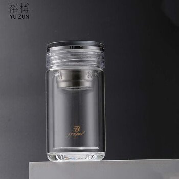 裕樽（YUZUN）.玻璃杯 办公车载商务泡茶杯玻璃茶杯带过滤网 180ML双层高硼硅材质小巧精致贵族品质杯 礼盒装
